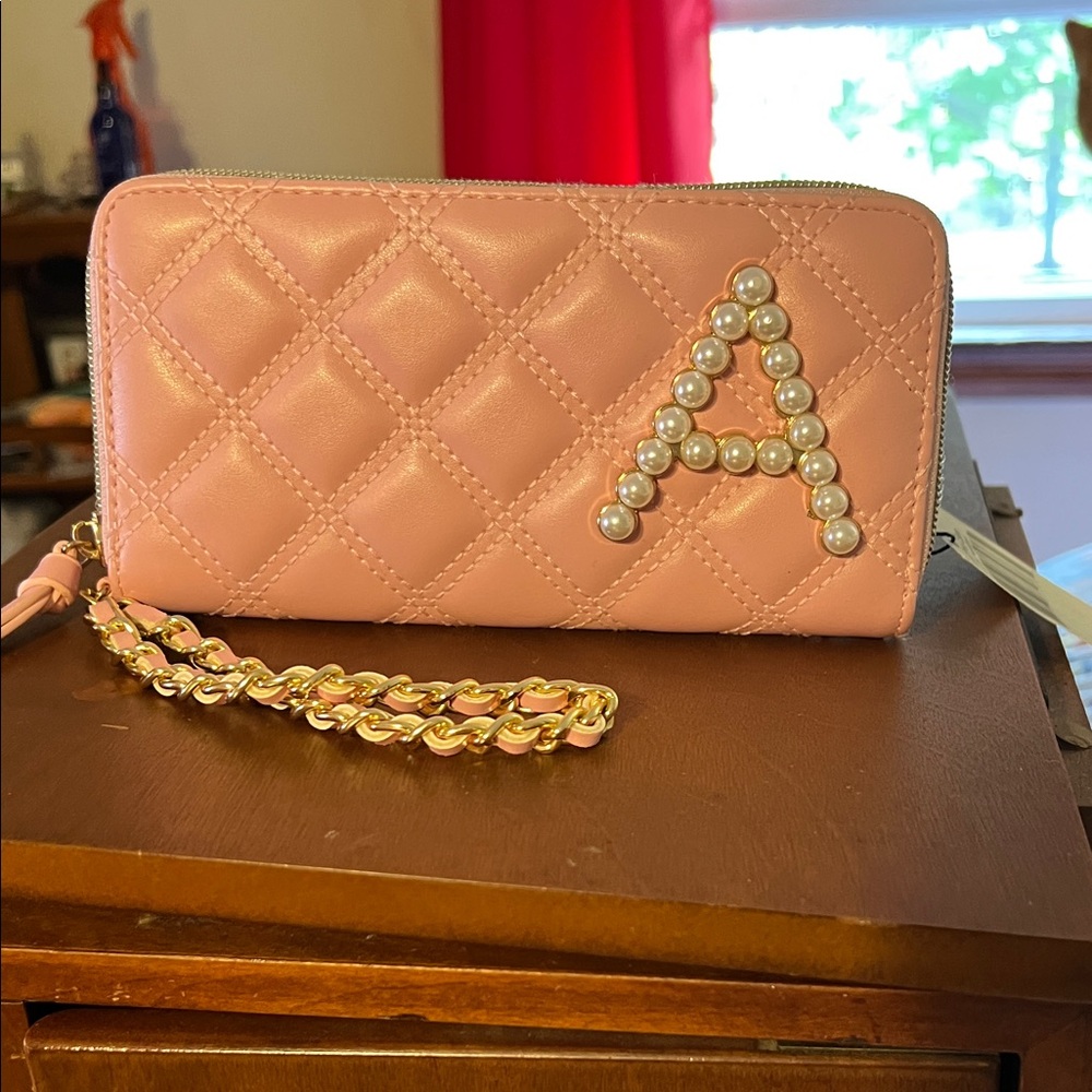 Claire's Pink Quilted Wallet with Pearl Initial